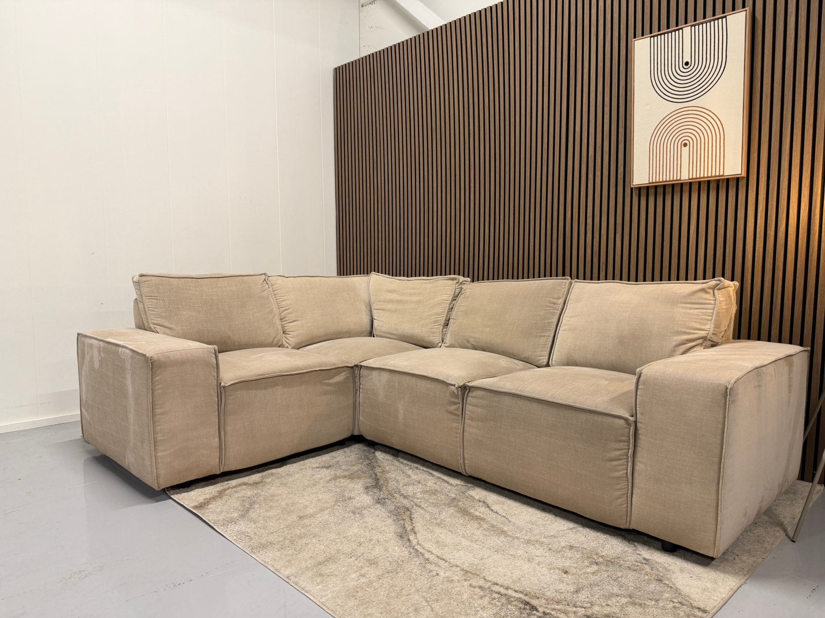 Zitmaxx - Hoekbank - Beige - Nette Staat - Velvet - Japandi, Ophalen of Verzenden, Zo goed als nieuw, 150 cm of meer, Vierpersoons of meer