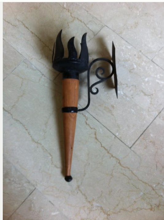 Wand kandelaar H 50 cm Br 15 cm hout/ijzer, Ophalen of Verzenden, Zo goed als nieuw, Hout, Kandelaar