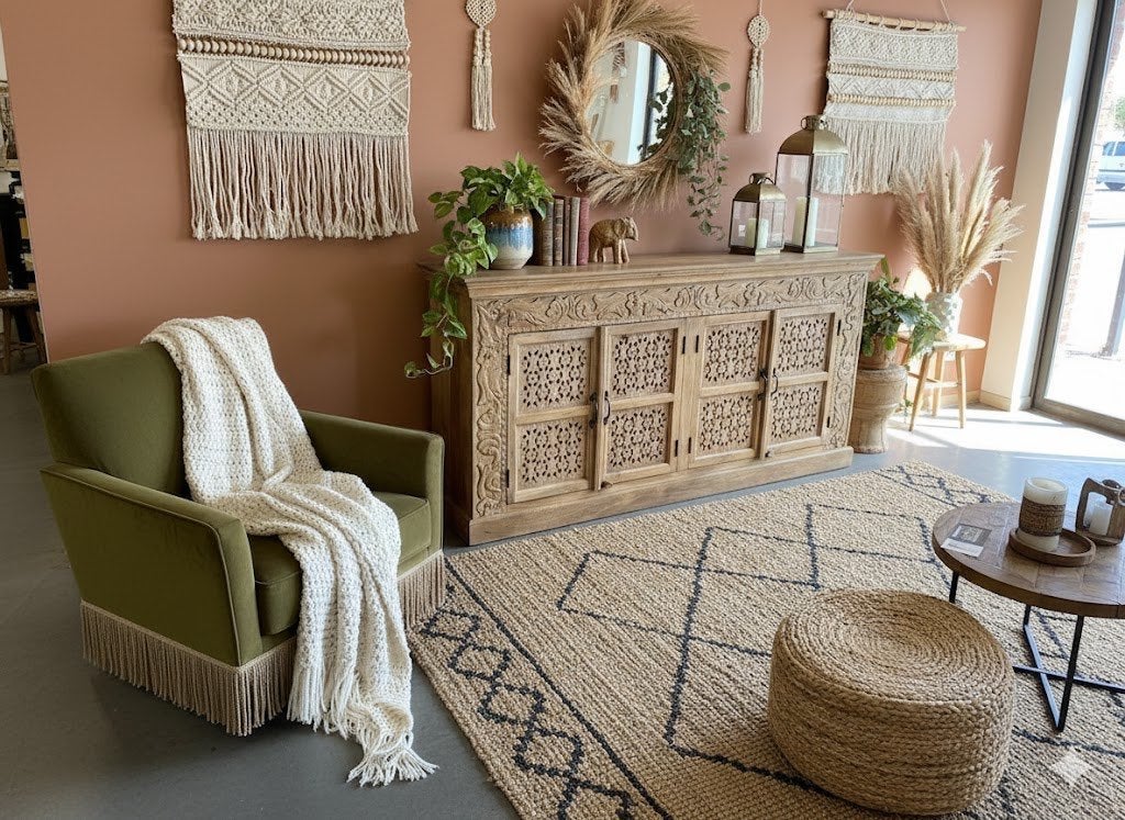 Uniek Nieuw Dressoir IBiza/Boho met de hand uitgesneden, Huis en Inrichting, Kasten | Dressoirs, Met deur(en), Ibiza/Boho/Botanisch