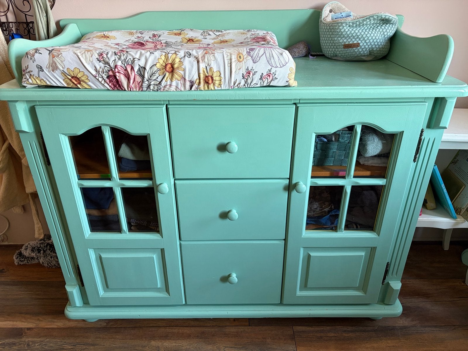 Gepimpte houten commode - Mintgroen, Ophalen, Gebruikt, 50 tot 70 cm, 75 tot 100 cm