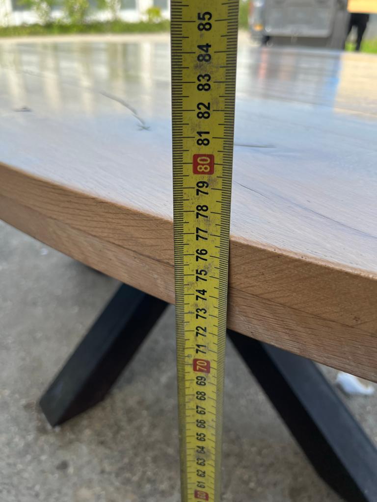 Ovale binnen/buiten tafel  5 cm dik blad en stalen onderstel, Huis en Inrichting, Tafels | Eettafels, Gebruikt, 100 tot 150 cm