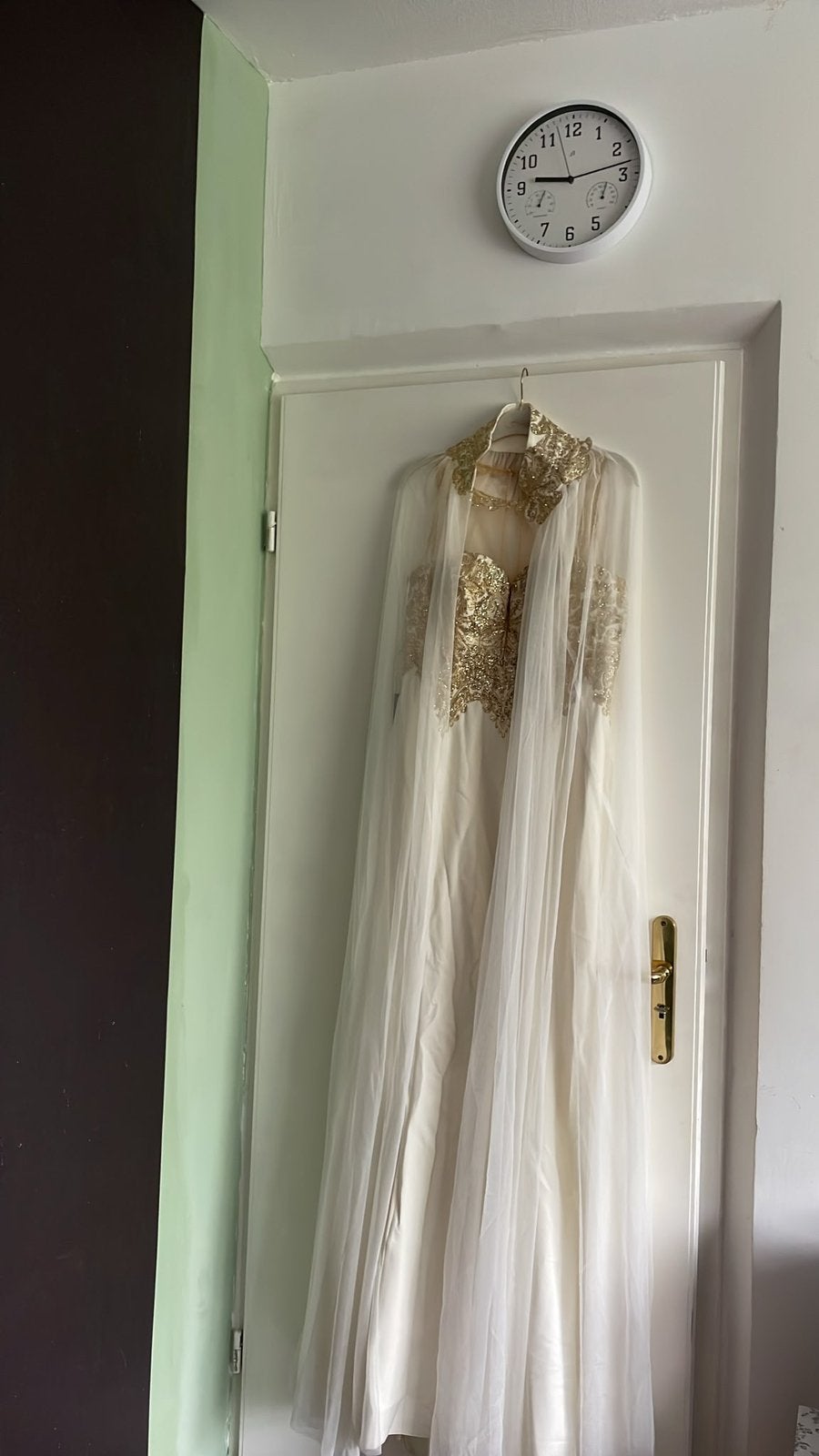 Trouwjurk galajurk avondjurk abiye wit goud cape grote maat, Ophalen of Verzenden, Zo goed als nieuw, Wit, Trouwjurk