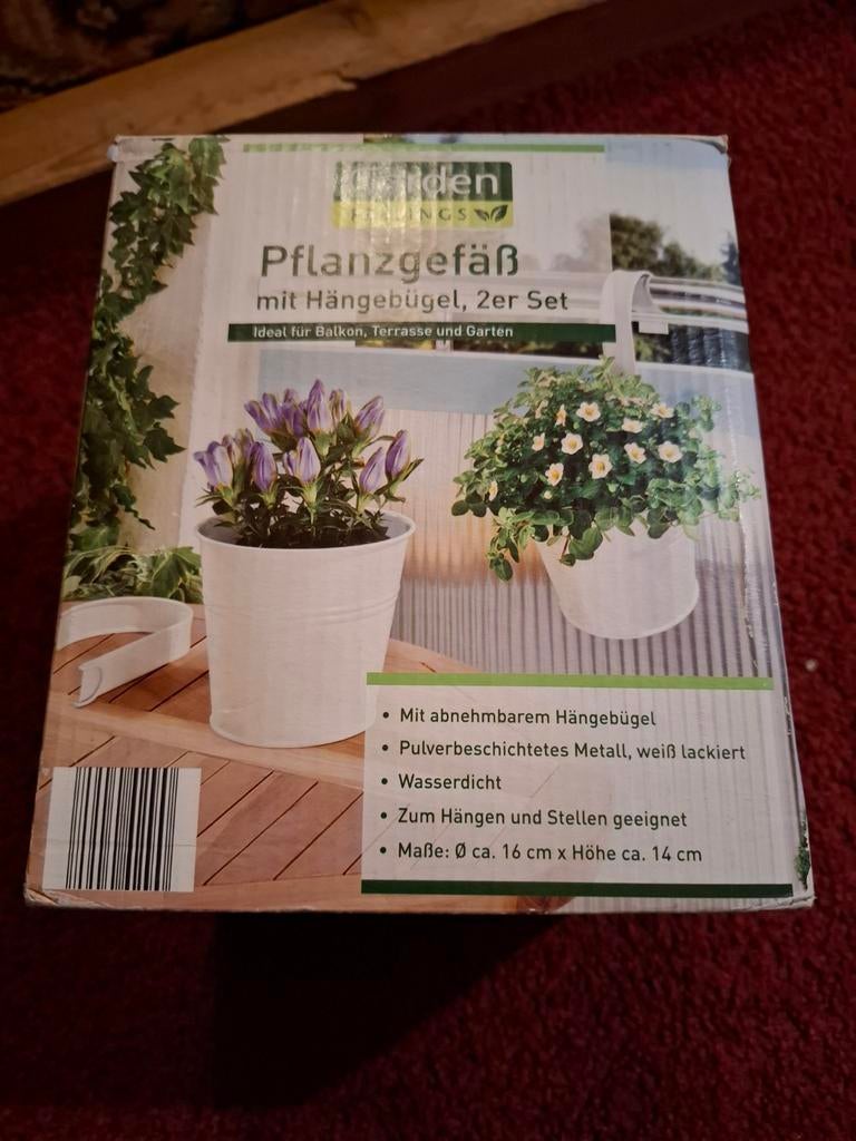 Plantenbakken met hangbeugel 2 x Wit., Tuin en Terras, Bloembakken en Plantenbakken, Minder dan 30 cm, Minder dan 60 cm, Rond