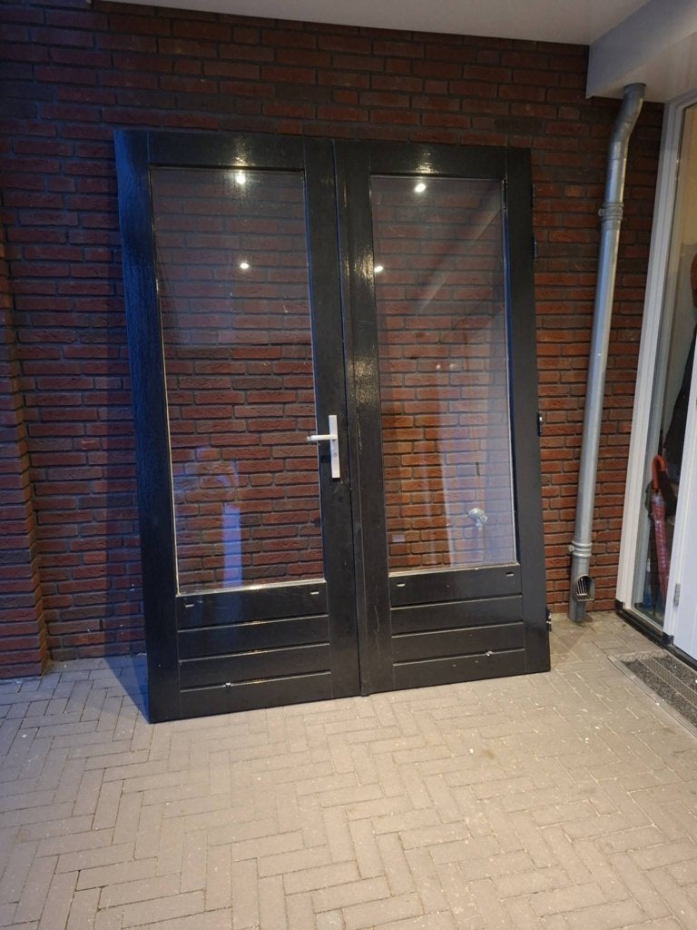 hardhouten tuindeuren met dubbelglas 166,0 x221,5, Doe-het-zelf en Verbouw, Ophalen of Verzenden, Gebruikt, Buitendeur, 200 tot 215 cm