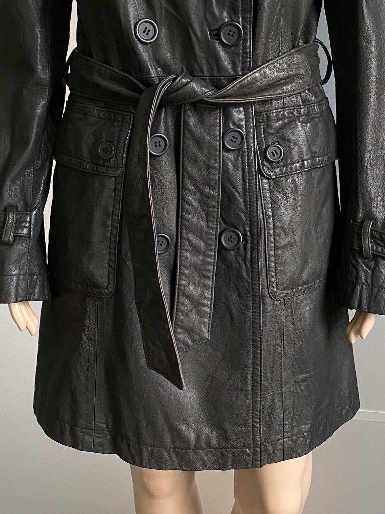 K14 lange echt-leren jas mt. 40=M winterjas trenchcoat leer, Kleding | Dames, Jassen | Winter, Maat 38/40 (M), Zwart, Jilani, Ophalen of Verzenden