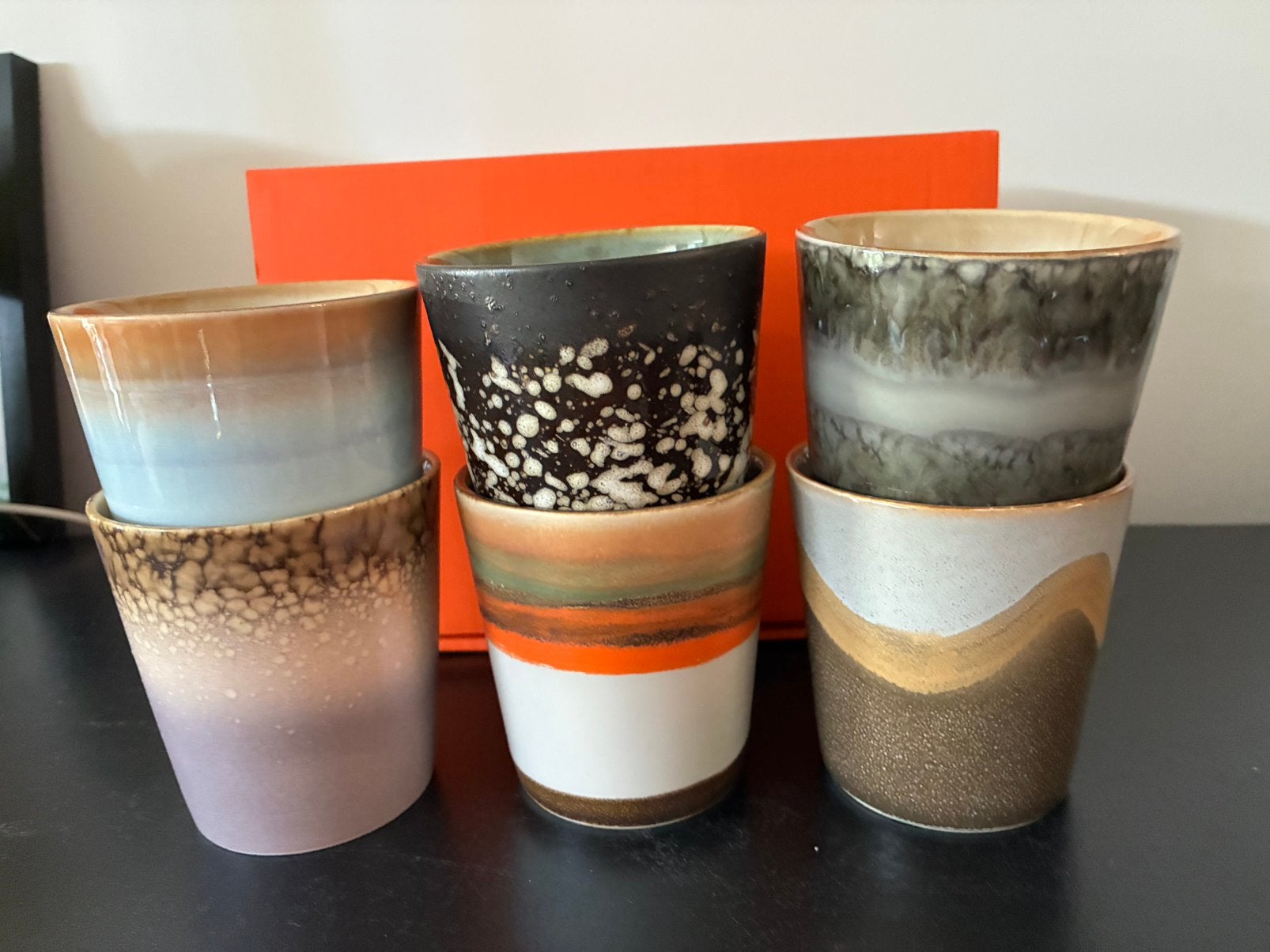 HKliving 70's Ceramic koffiemok set van 6 Elements, Keramiek, Nieuw, Ophalen of Verzenden, Overige stijlen