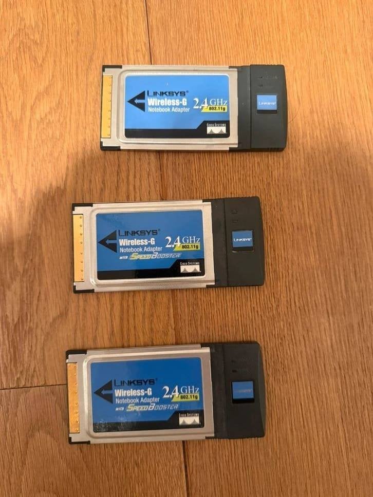 3 PCMCIA wifi-kaarten Linksys Cisco WPC54G WPC54GS, Ophalen of Verzenden, Zo goed als nieuw, Extern