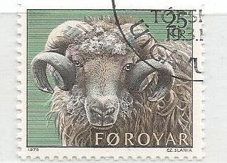 Føroyar postzegel 1979 - Schaap (Mi. 42), Ophalen of Verzenden, IJsland, Gestempeld