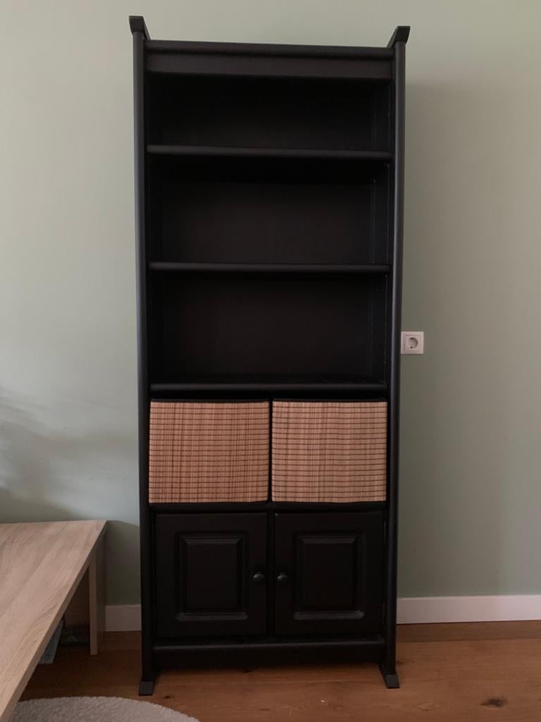 Houten zwarte boekenkast, Ophalen, Gebruikt, 50 tot 100 cm, 150 tot 200 cm
