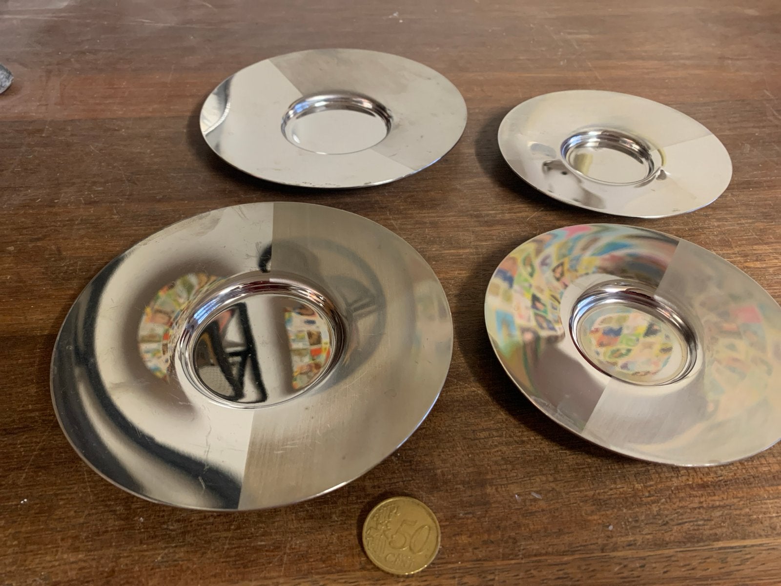 Nespresso schotels - 4 stuks - RVS, Gebruikt, Overige merken, Ophalen of Verzenden, Metaal
