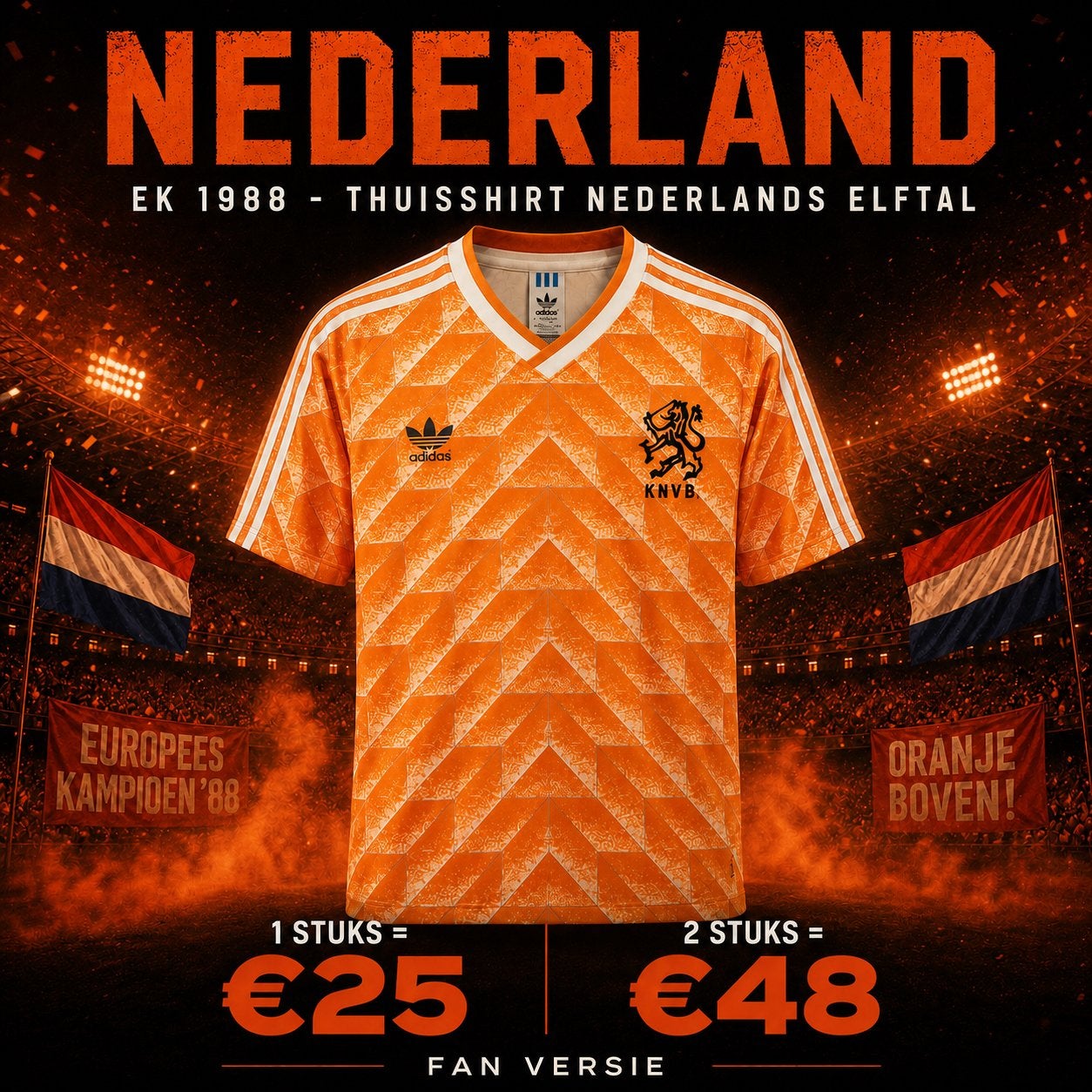 Nederlands elftal thuis shirt EK 1988 - vandaag verzonden, Maat L, Verzenden, Nieuw, Shirt