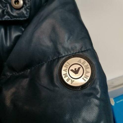 Armani junior blauw gewatteerd puffer jack jasje 104 36875, Gebruikt, ., Jongen of Meisje, Emporio armani