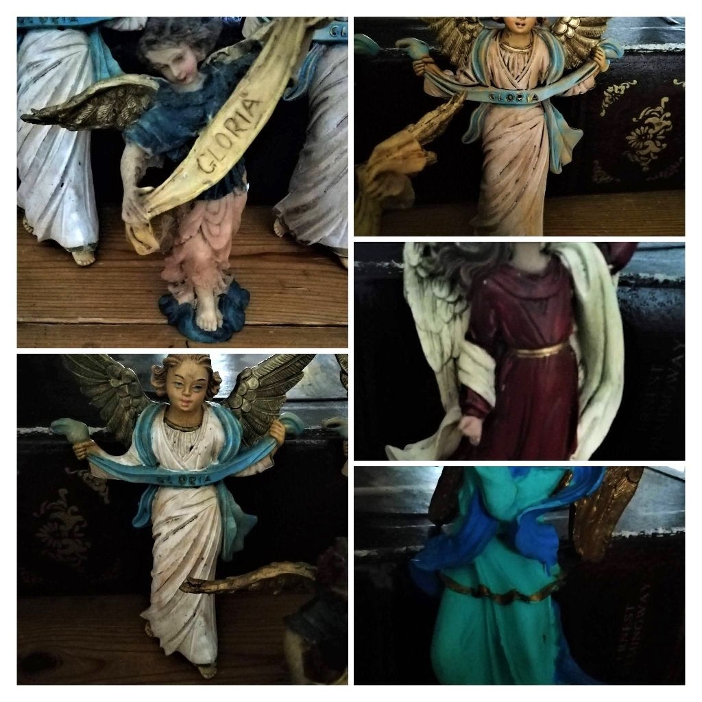 Oude kerstengelen engel kerst kerststal hars en aardewerk, Ophalen of Verzenden