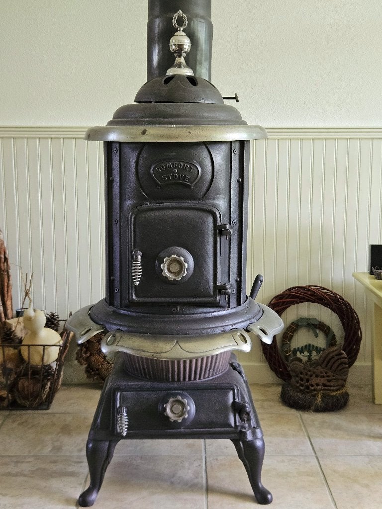 Antieke gietijzeren ComfortStove hout-/kolenkachel, Huis en Inrichting, Kachels, Ophalen, Gebruikt, Houtkachel, Vrijstaand