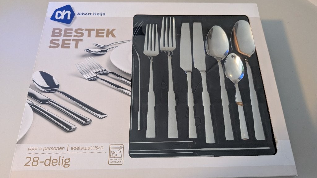 2x AH bestekset 28-delig - edelstaal - nieuw in doos, Bestekset, Overige typen, Nieuw, Ophalen of Verzenden