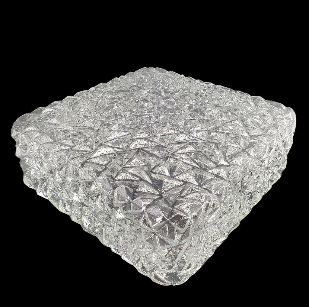 2240 Vintage glazen plafonniere vierkant 20x20 swiet, Ophalen of Verzenden, Zo goed als nieuw, Glas