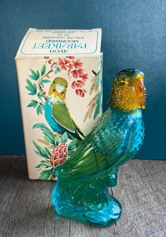 Vintage Avon parfumfles Island Parakeet jaren ‘70, Ophalen of Verzenden, Gebruikt, Parfumfles, Gevuld
