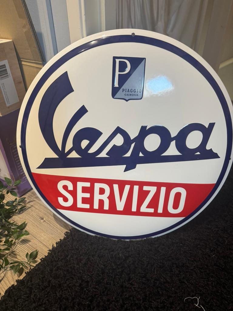 Emaille Vespa Service bord XL 50 cm, Ophalen, Nieuw, Reclamebord