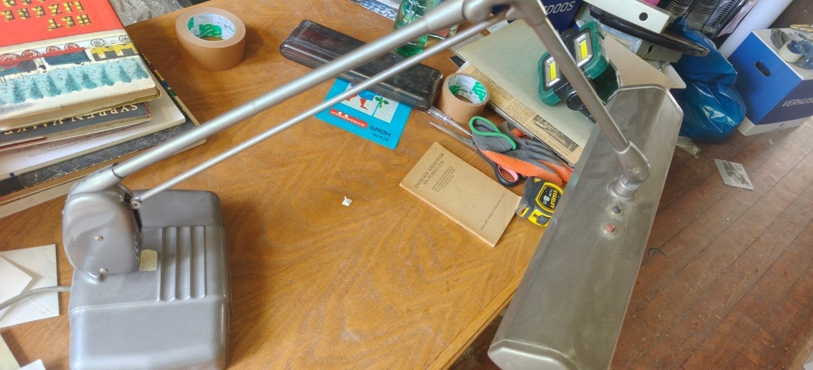 Vintage Dazor Industriële Bureaulamp - Jaren '50 - Grijs, Huis en Inrichting, Lampen | Tafellampen, Ophalen of Verzenden