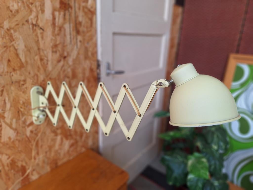 Vintage Industriële schaarlamp, Bauhaus style, bureau lamp, Gebruikt, Vintage, Ophalen of Verzenden, Metaal