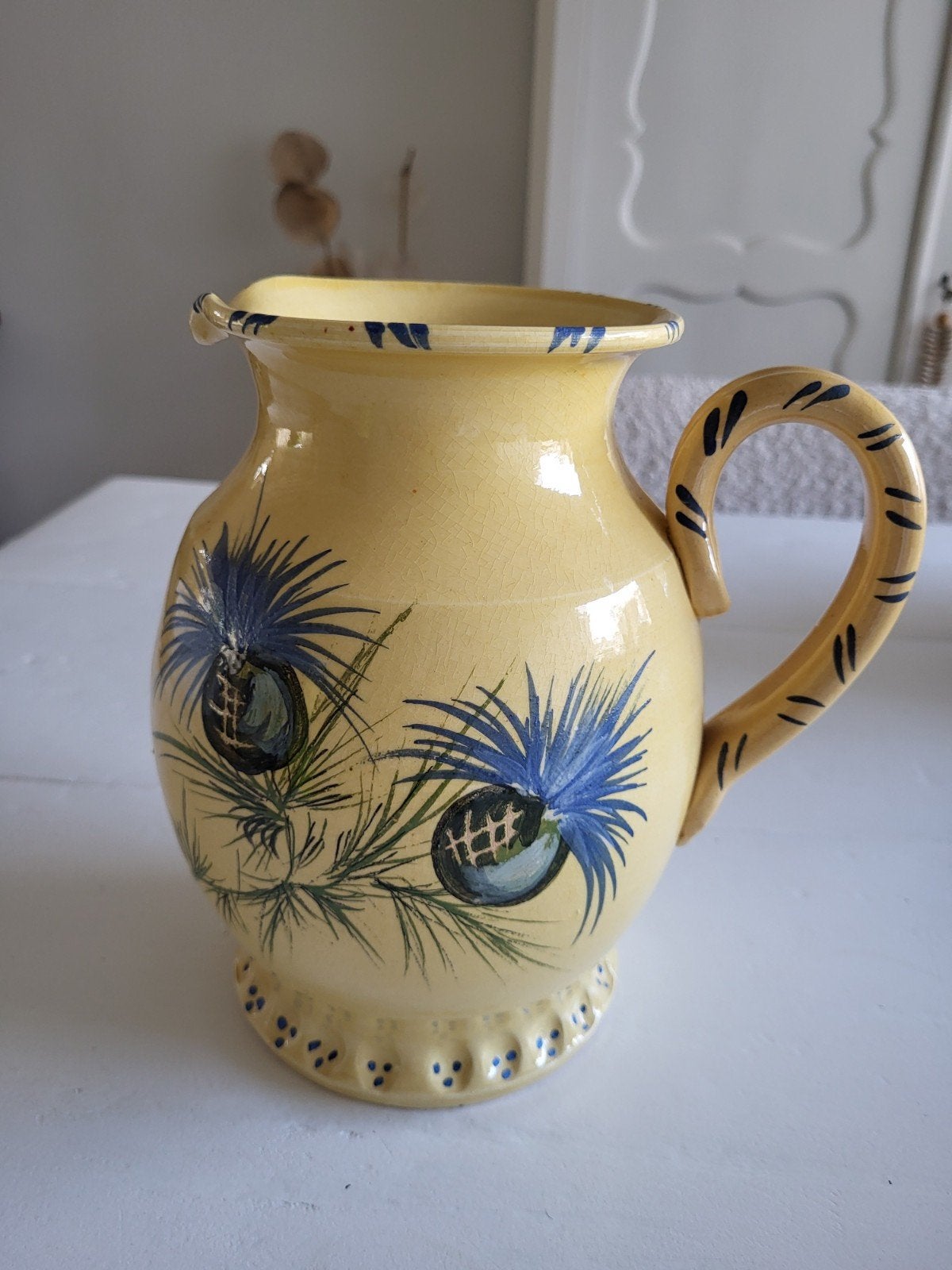 Handbeschilderde kan geel, Provençaalse print, Antiek en Kunst, Ophalen