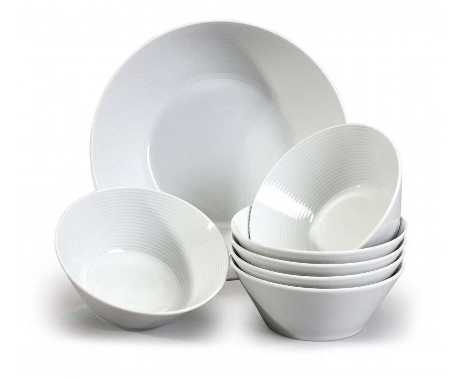 Nieuw | Slakom – Saladekom 24cm wit met reliëf jaarringen, Overige merken, Nieuw, Ophalen of Verzenden, Kom(men)