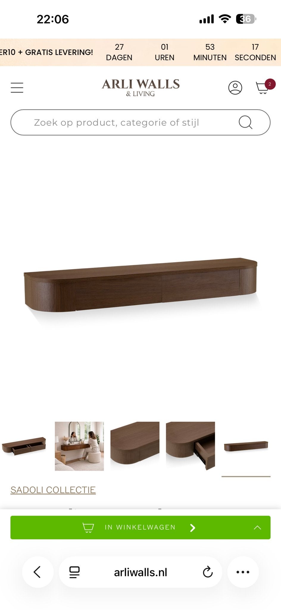 Japandi Zwevende Gangkast / Make-Up Tafel walnoot 120 cm, Huis en Inrichting, Kasten | Dressoirs, Ophalen, Gebruikt, 100 tot 150 cm