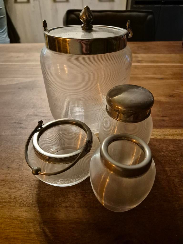 Vintage glazen set met verzilverde details, Ophalen of Verzenden