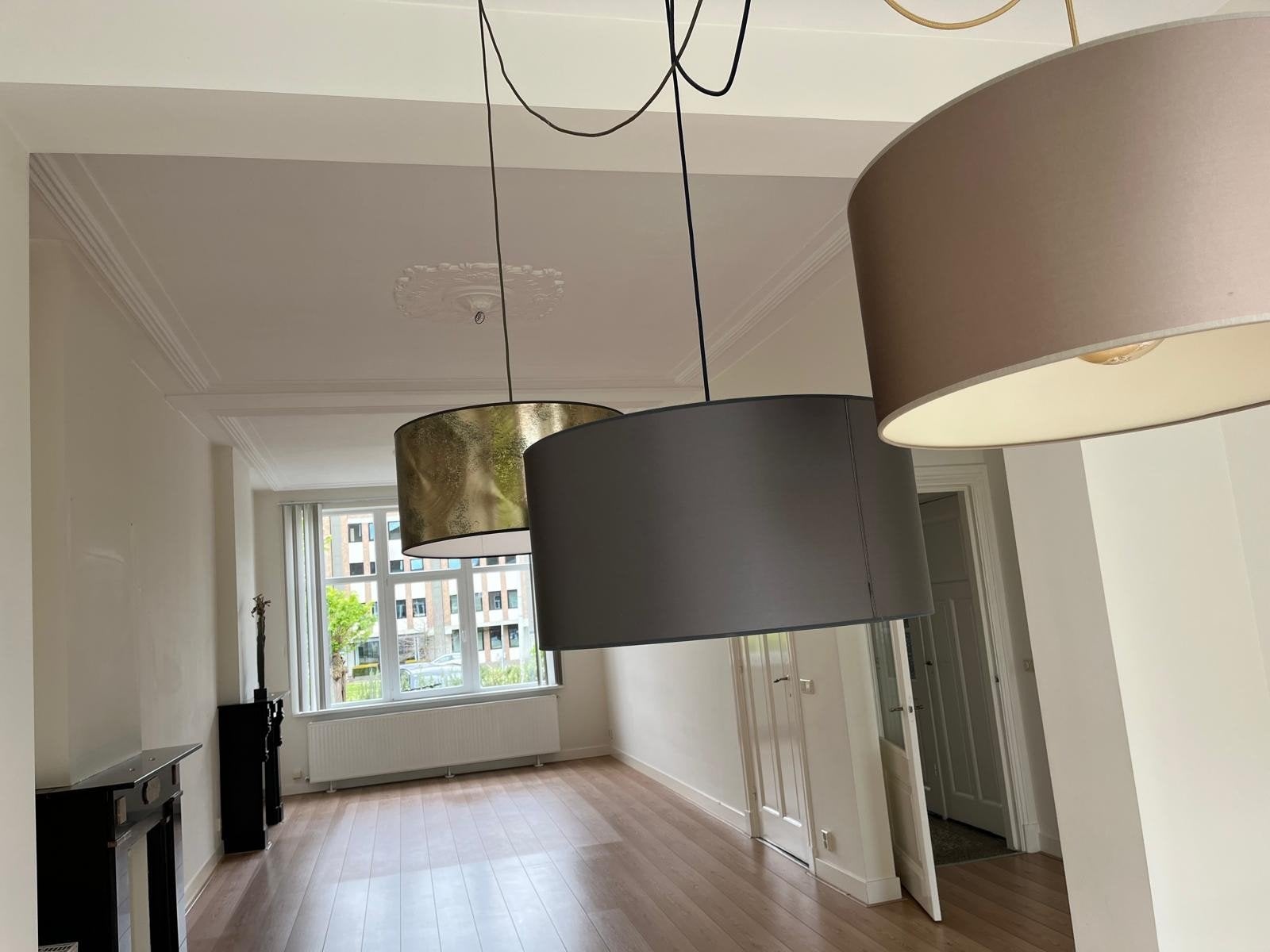 Set van 3 moderne hanglampen met stoffen kappen, Ophalen, Modern, Industrieel, Metaal, E27 (groot)