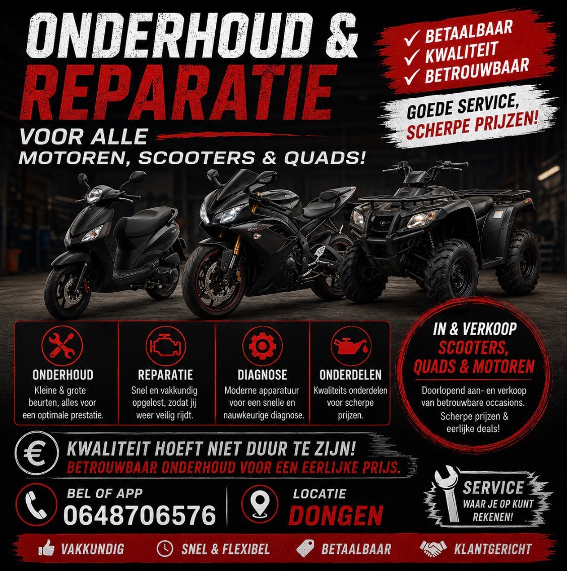 Scooter / motor / quad reparatie Dongen – betaalbare monteur, 24-uursservice, Overige werkzaamheden