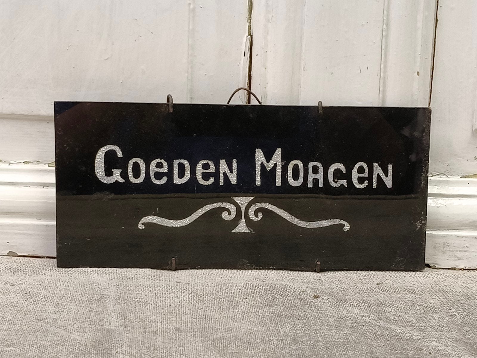 oud glazen deur bordje Goeden Morgen, Antiek en Kunst, Curiosa en Brocante, Ophalen of Verzenden