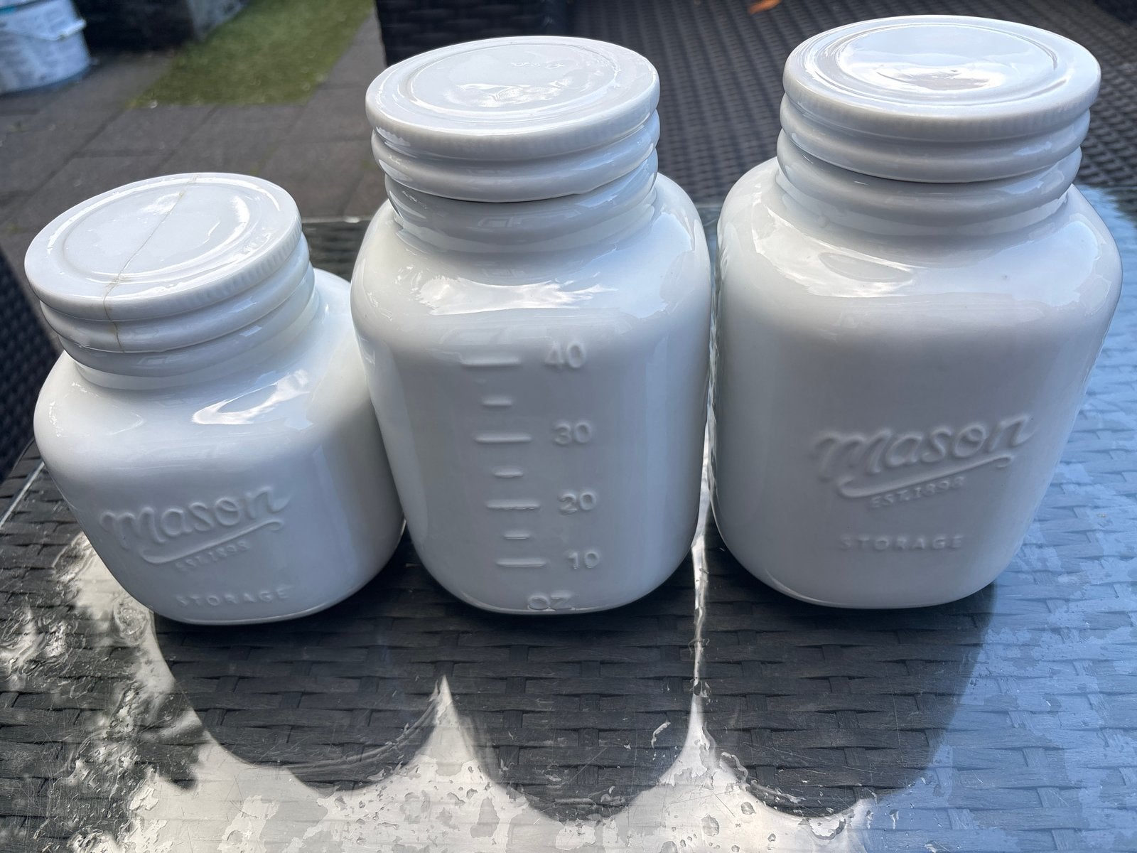 Set van 3 Mason Storage potten - Wit keramiek, Rond, Pot of Kruik, Ophalen of Verzenden, Zo goed als nieuw