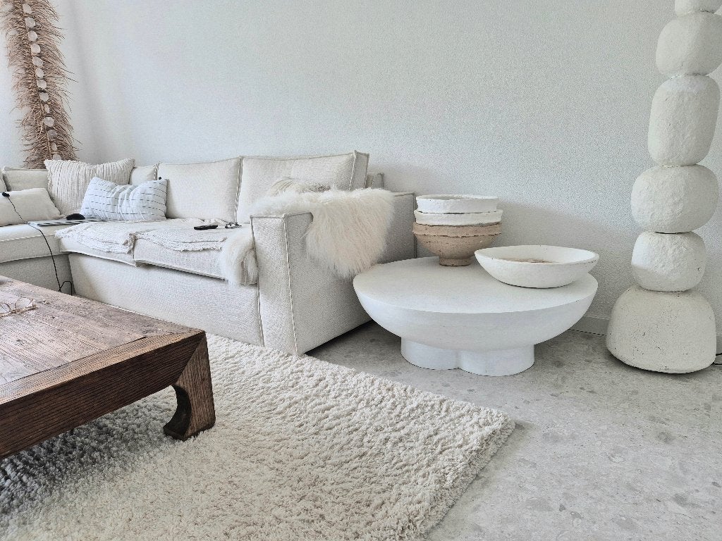 Ronde Japandi salontafel VT Wonen Westwing diameter 90 cm, Huis en Inrichting, Ophalen, 50 tot 100 cm, Rond, Robuust landelijk  woontheater landelijke aura boho wabisabi