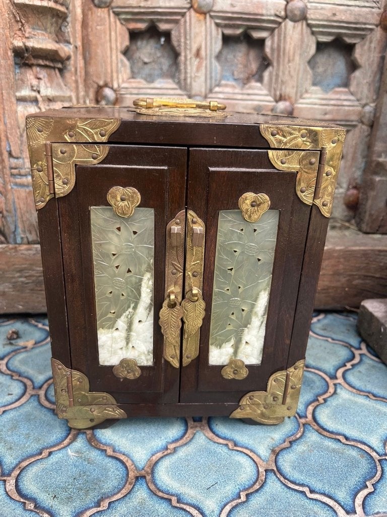 Chinees sieradenkastje jade chinese kist kast sieraden, Antiek en Kunst, Hout, Bruin, India, Doos