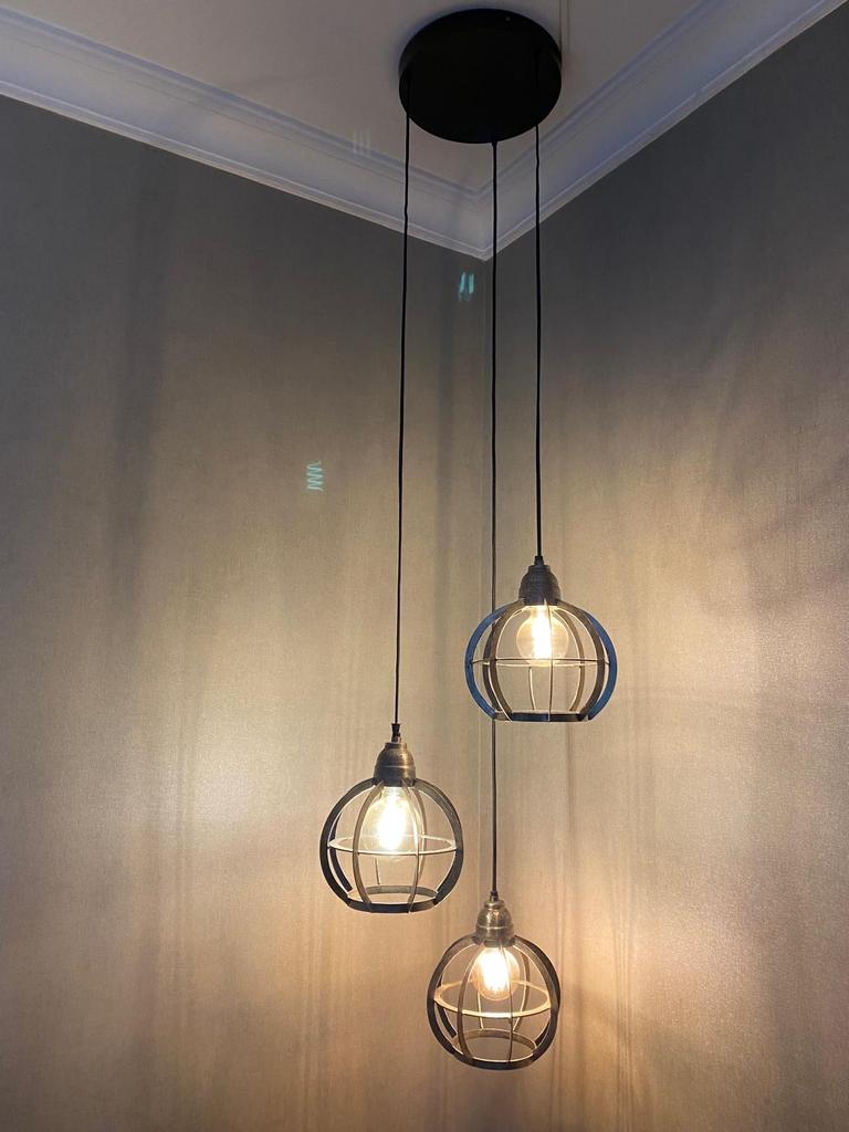 Bibi hanglamp Ø23x24 cm - 3 stuks, gematteerd nikkel, Ophalen, Zo goed als nieuw, Metaal, Minder dan 50 cm
