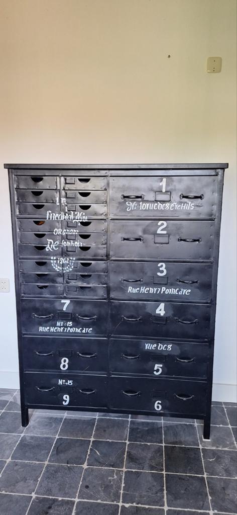 metalen ladenkast in Franse brocante stijl, Ophalen, Gebruikt, 100 tot 150 cm, 5 laden of meer