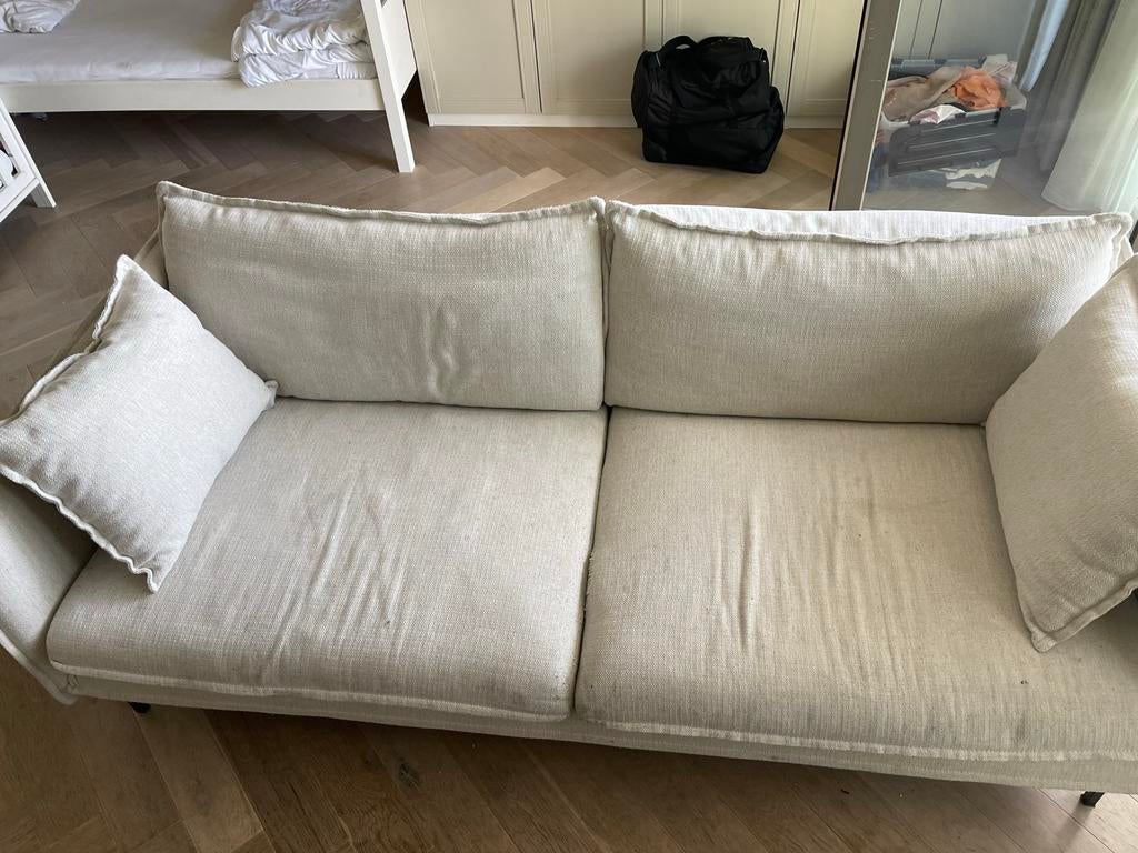 KARWEI 3-zits bank Gayle zand polyester, Ophalen, Gebruikt, 100 tot 125 cm, Driepersoons