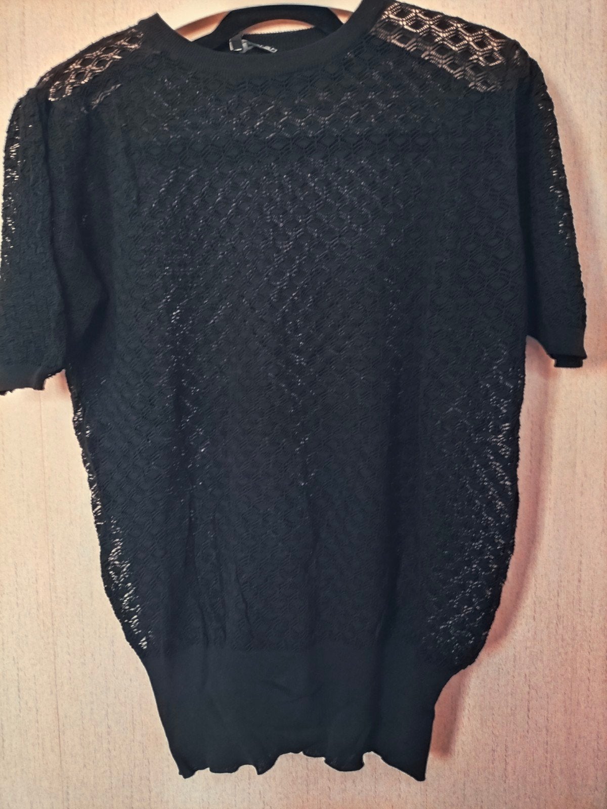 Zwart gebreid shirt met korte mouwen, maat 44, Zwart, Maat 42/44 (L), Ophalen of Verzenden, Onbekend