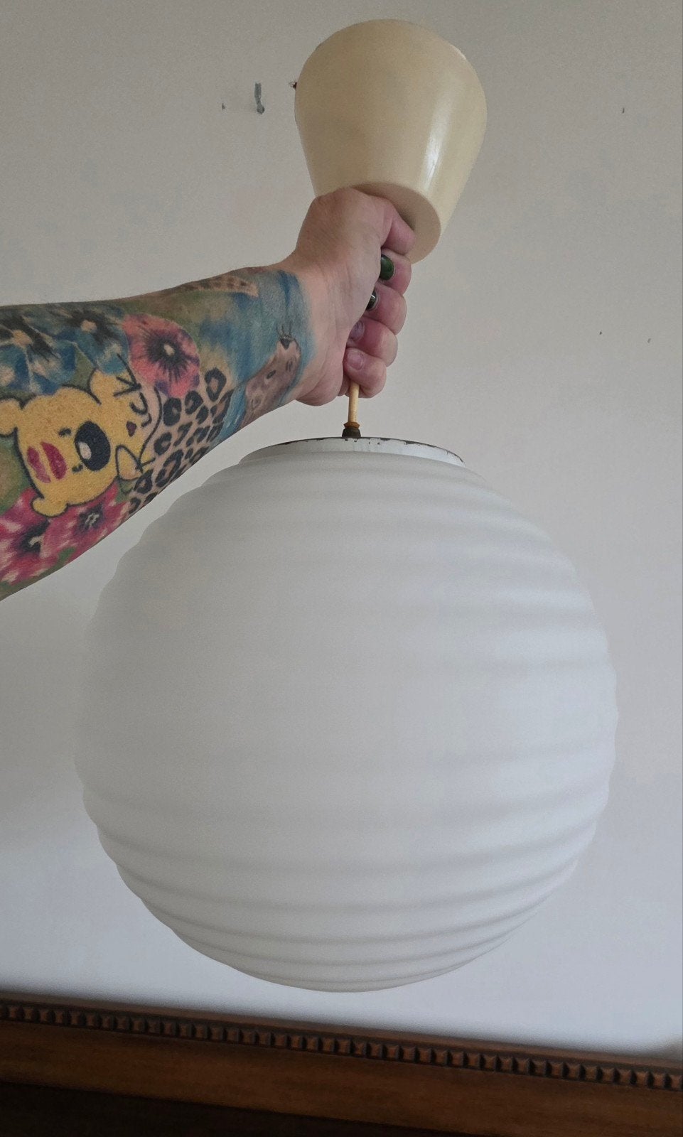 Vintage Witte Glazen Bol Lamp - Plafondlamp, Ophalen