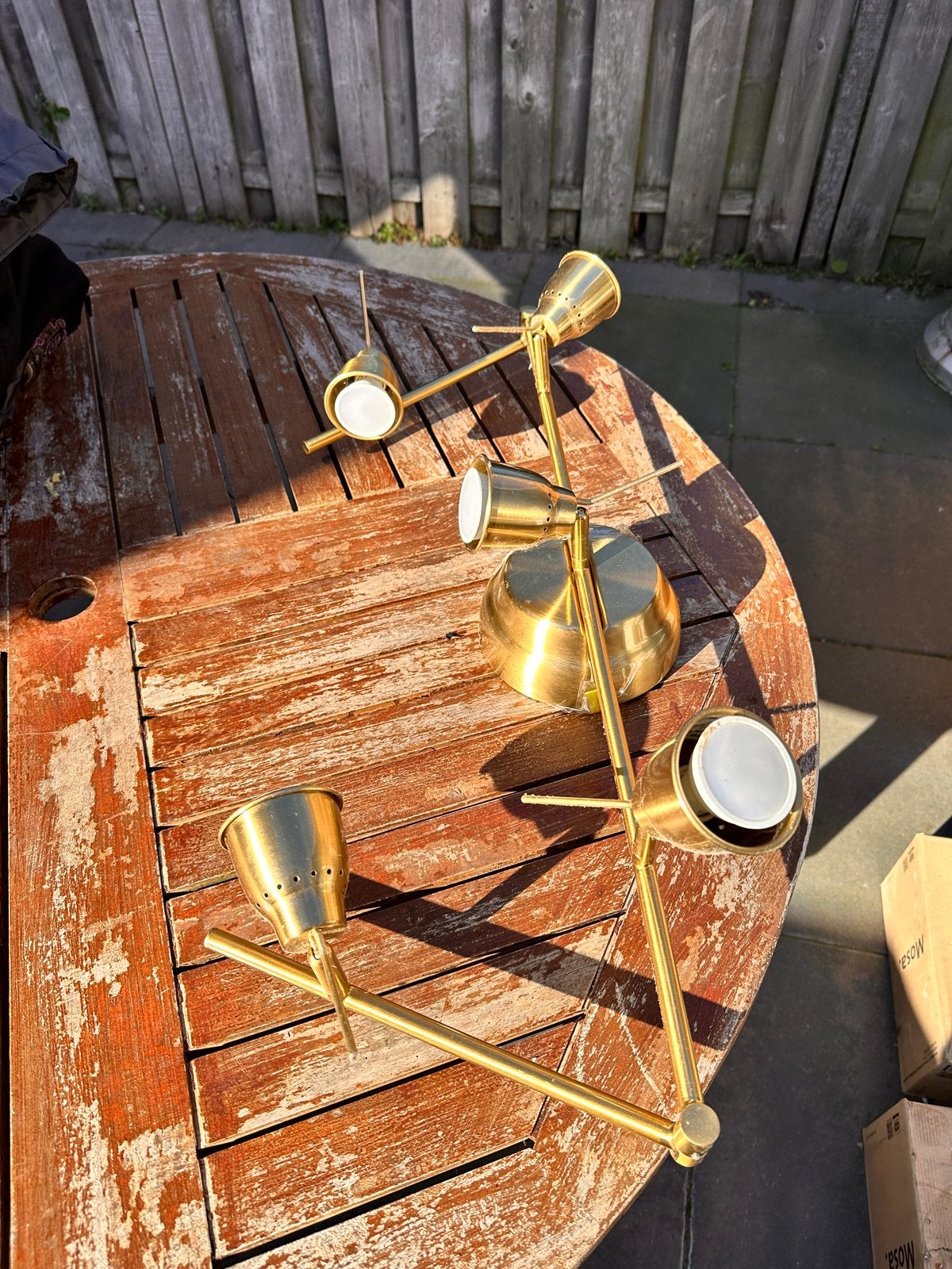 Gouden plafondlamp met 4 verstelbare spots, Ophalen, GU10, Zo goed als nieuw, Minder dan 100 cm