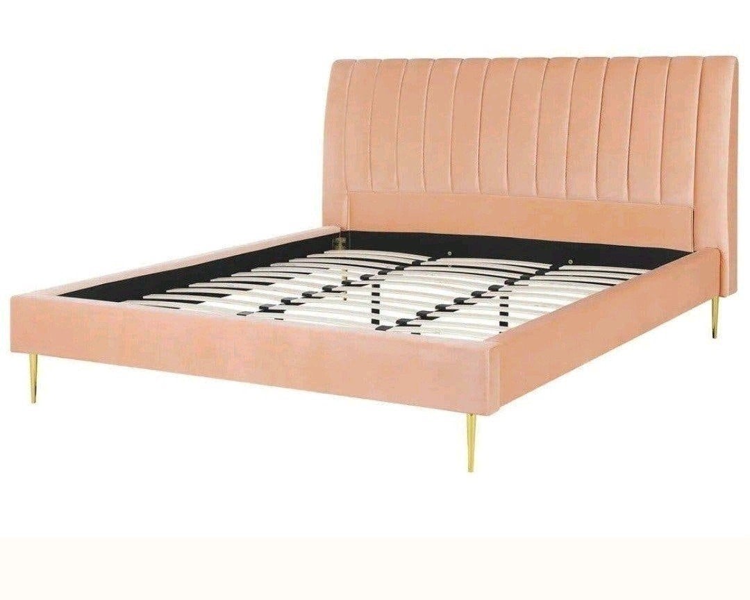 Nieuw 2 persoonsbed 180 x 200 cm velvet roze perzik luxe bed, Ophalen, 180 cm, Stof, Nieuw