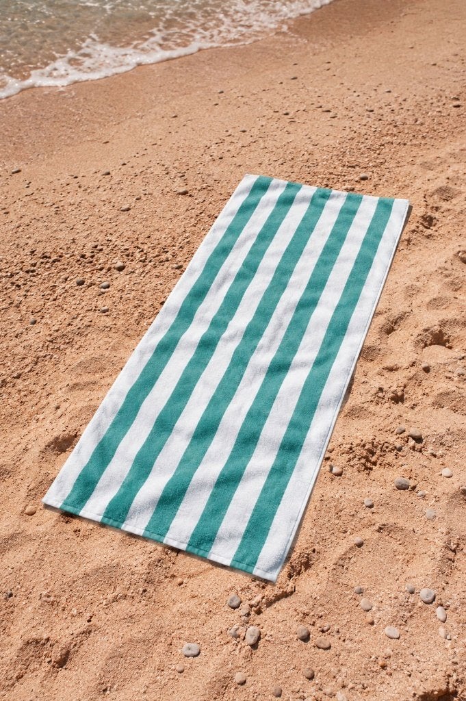 Partij strandlakens handdoeken met aquagroene strepen, Huis en Inrichting, NHP International, Wit, Handdoek, Ophalen of Verzenden