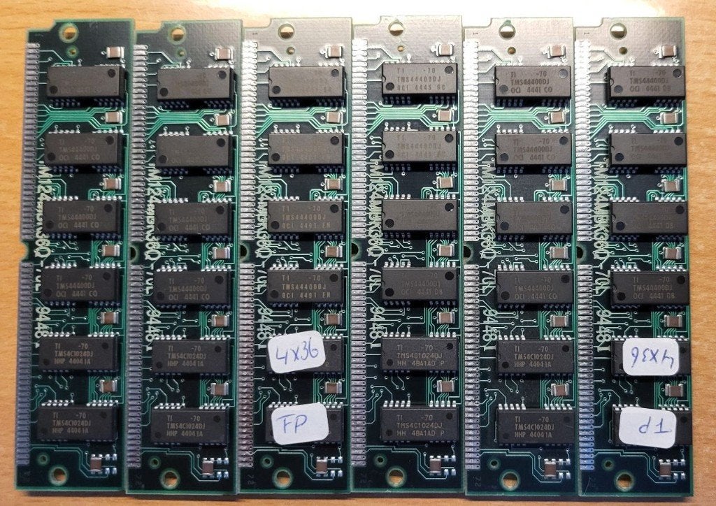 6X 4MB Texas Instruments 72-pins FPM TM124MBK36Q-70L, Computers en Software, Ophalen of Verzenden