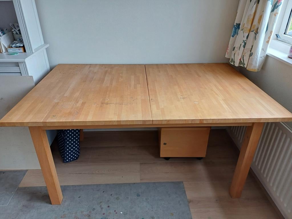 Massief beukenhouten eettafel. 155 bij 100 cm en 75 cm hoog., Huis en Inrichting, Tafels | Eettafels, Ophalen, Gebruikt, 100 tot 150 cm