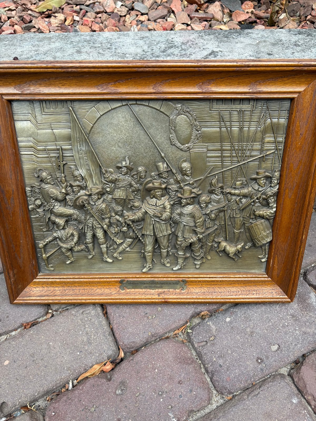 De Nachtwacht in tin (ja wennekes)1960 wmf geproduceerd, Ophalen of Verzenden, Wanddecoratie, Scène, Bruin