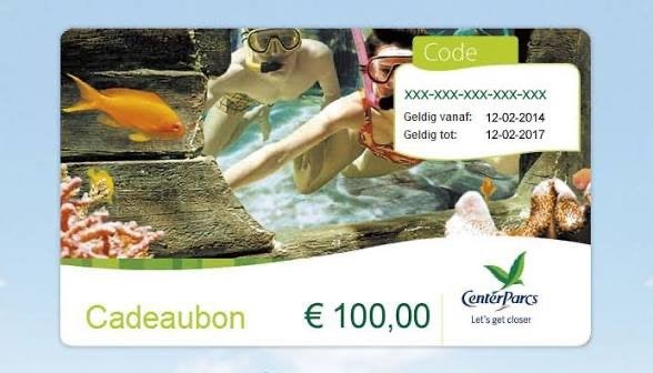 Centerparcs cadeaubon twv €36, Drie personen of meer, Cadeaubon, Bungalowpark
