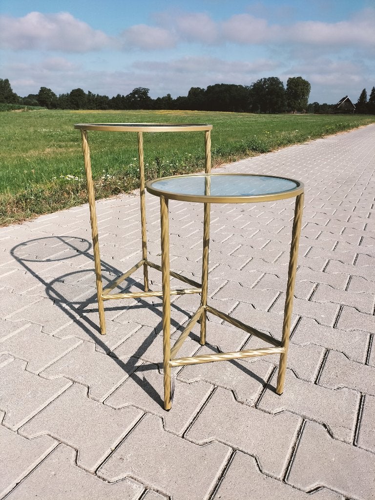 Nieuwe Clayre & Eef bijzettafel 2X,metaal & glas,RRP €122,-, Minder dan 55 cm, Na, Na, Rond