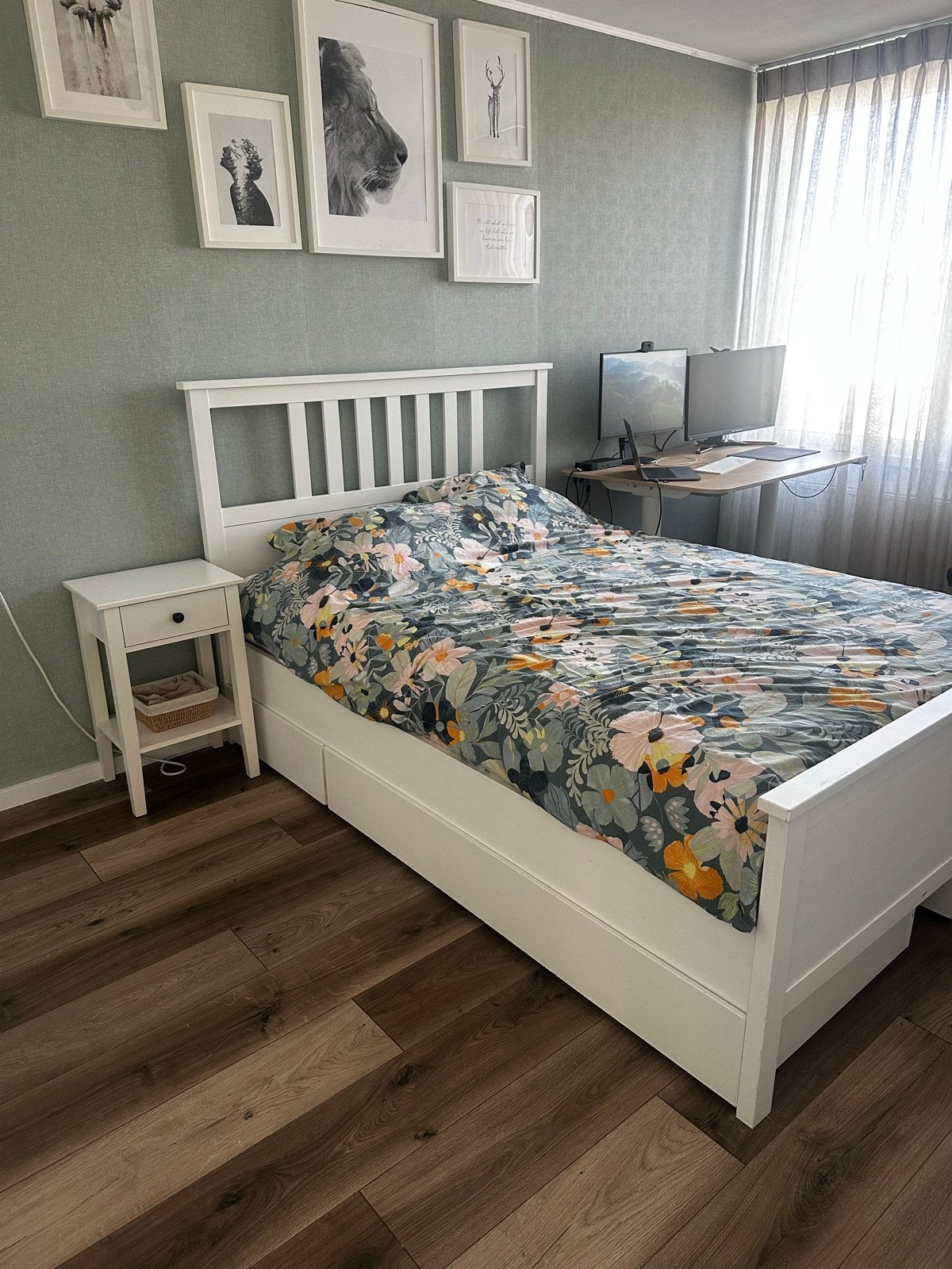 IKEA Hemnes bed 140x200 met lades en HOVAG matras, Ophalen, Gebruikt, Wit, Tweepersoons