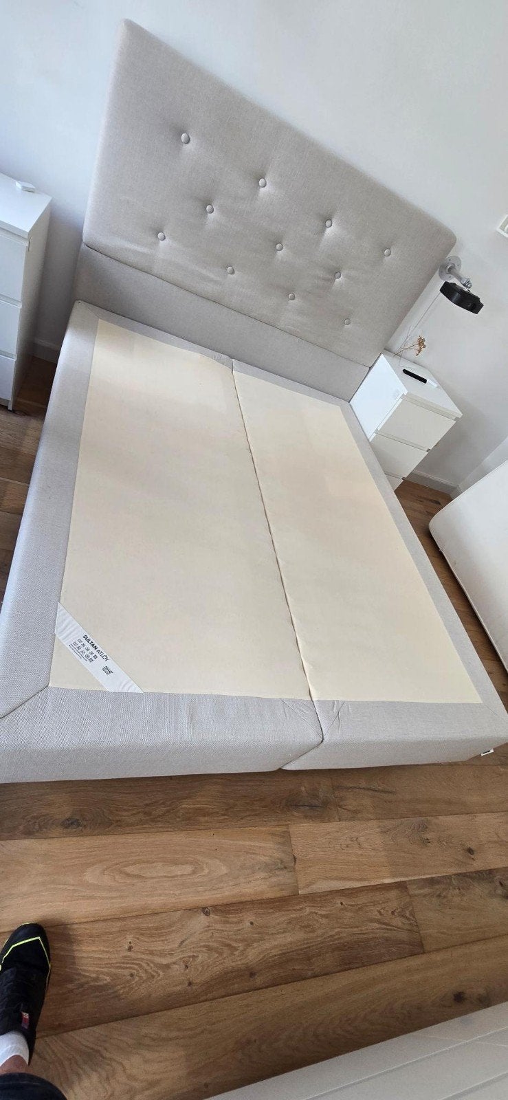 IKEA Boxspring frame lichtgrijs/beige, Ophalen, Gebruikt, Beige, Tweepersoons