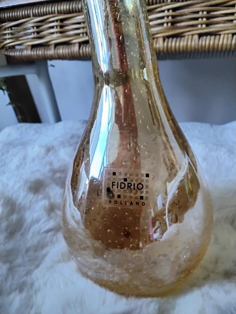Glazen vaas FIDRIO, Huis en Inrichting, Geel, Ophalen of Verzenden, Minder dan 50 cm, Glas